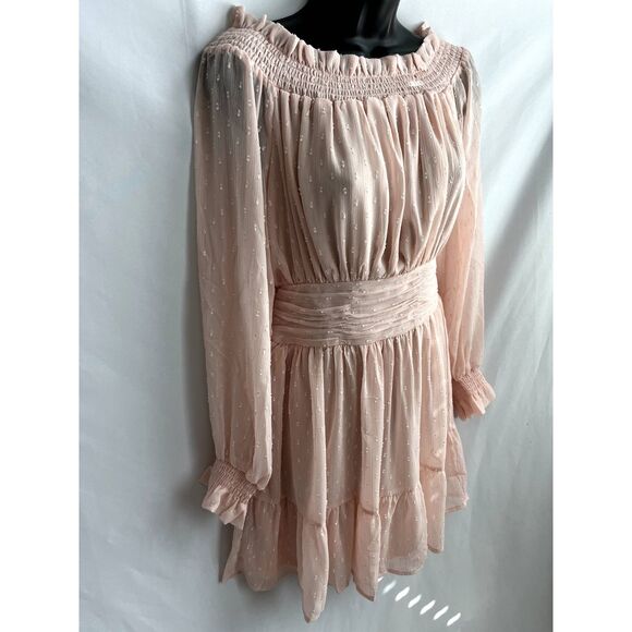 Uguest NWT Blush Pink Romantic Mini Dress sz L Barbiecore Prairie Brunch Ruffles - Picture 3 of 12